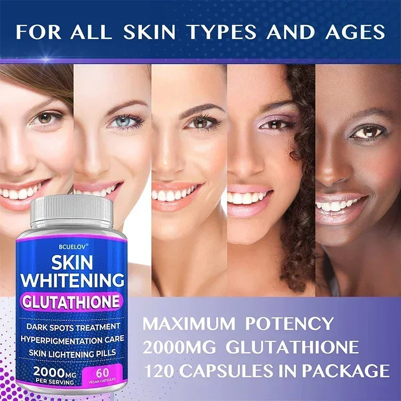 Blanchiment de la peau au glutathion - Supplément de glutathion 2000 mg - Antioxydant anti-âge, complément nutritionnel pour la peau