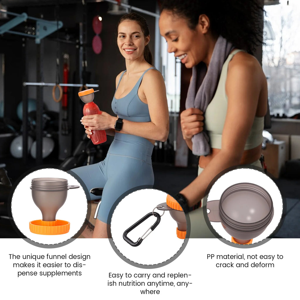Lot de 9 entonnoirs à poudre protéinée 50 ml, mini bouteille de poudre protéinée portable avec mousqueton et bouchon renforcé pour l'entraînement, le fitness et les voyages