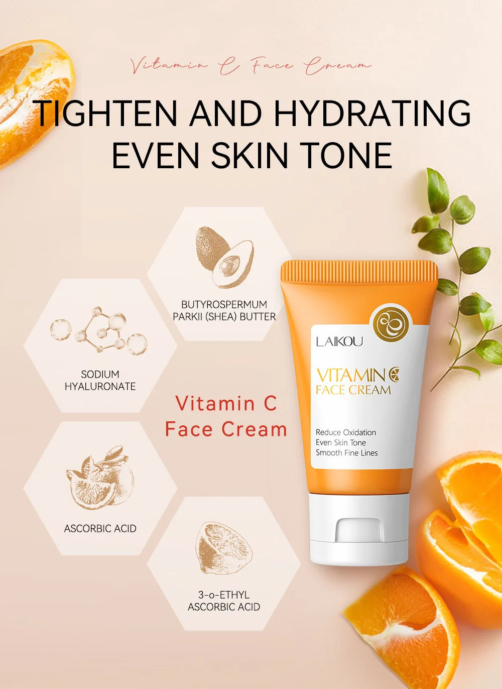 LAIKOU Crème Visage Vitamine C Hydratante Nourrissante Crèmes Sakura Japonaises Uniformise le Teint Produit de Soin du Visage Beauté
