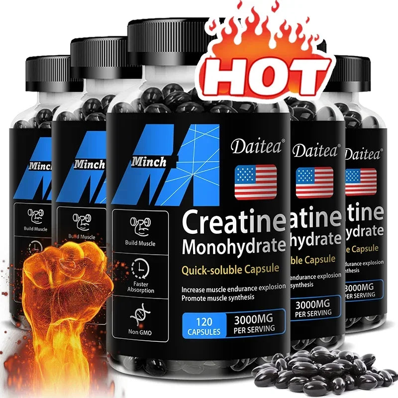 Daitea Créatine Monohydrate 3000 mg - Force, Muscles, Performance Complément Nutritionnel Adulte Compatible Kéto