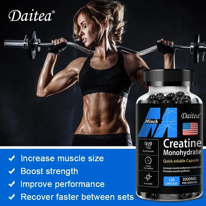 Daitea Créatine Monohydrate 3000 mg - Force, Muscles, Performance Complément Nutritionnel Adulte Compatible Kéto