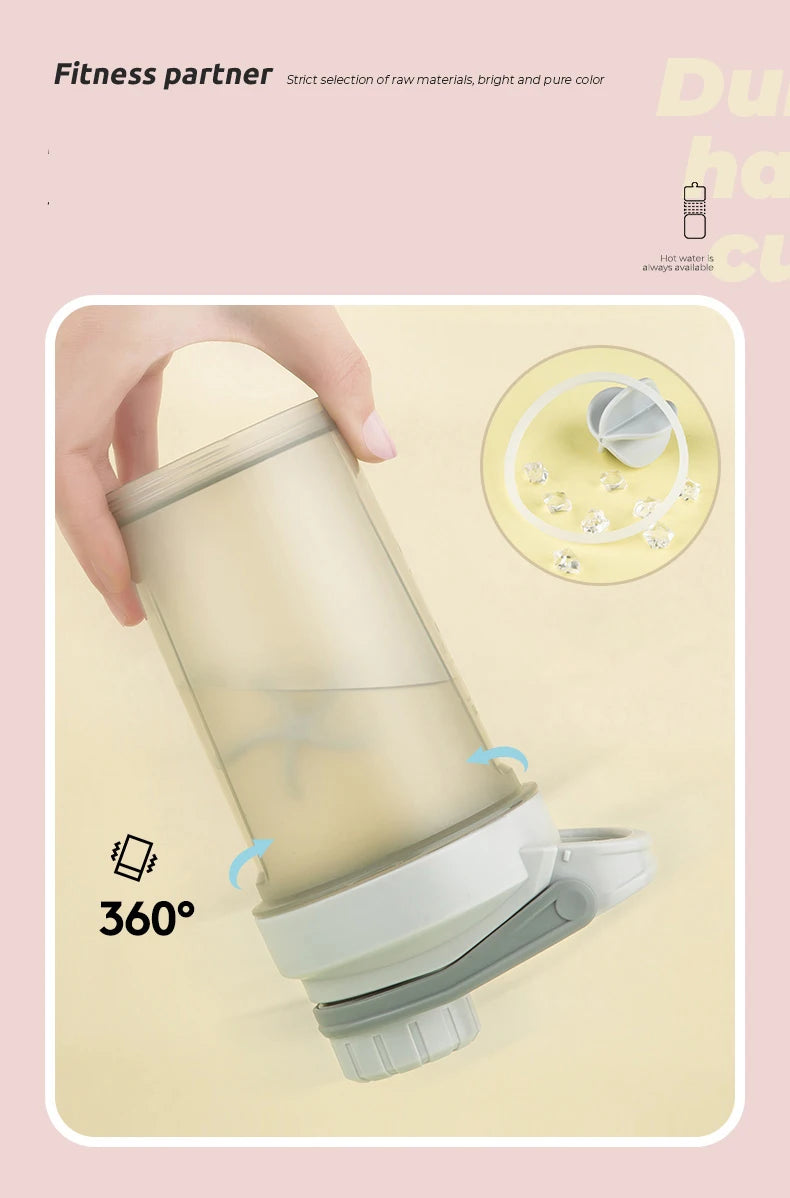 Bouteille d'eau de sport Shake Cup, tasse à boire créative en plastique, tasse de mélange à haute capacité pour poudre de protéines, lactosérum, milkshake