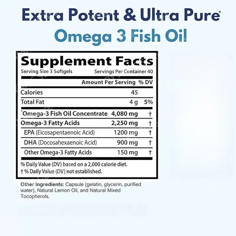 Extra potent omega 3 fish oil as a natural supplement to maintain an active lifestyle.