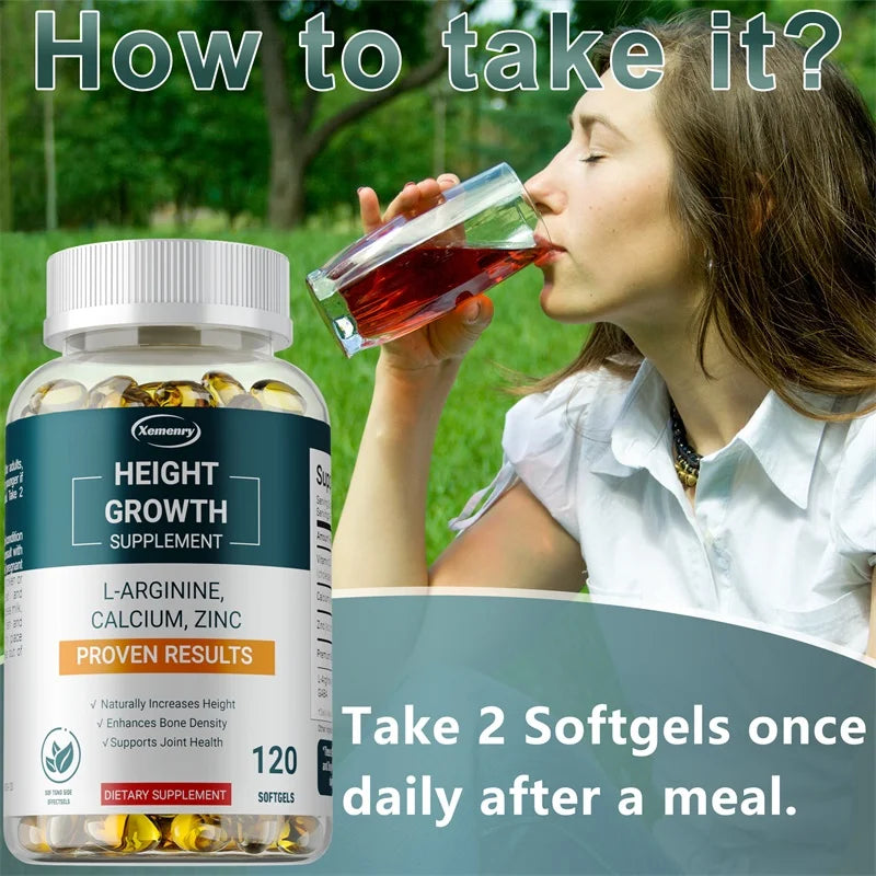 Height growth supplement with l-arginine for improved bone strength and immunity.