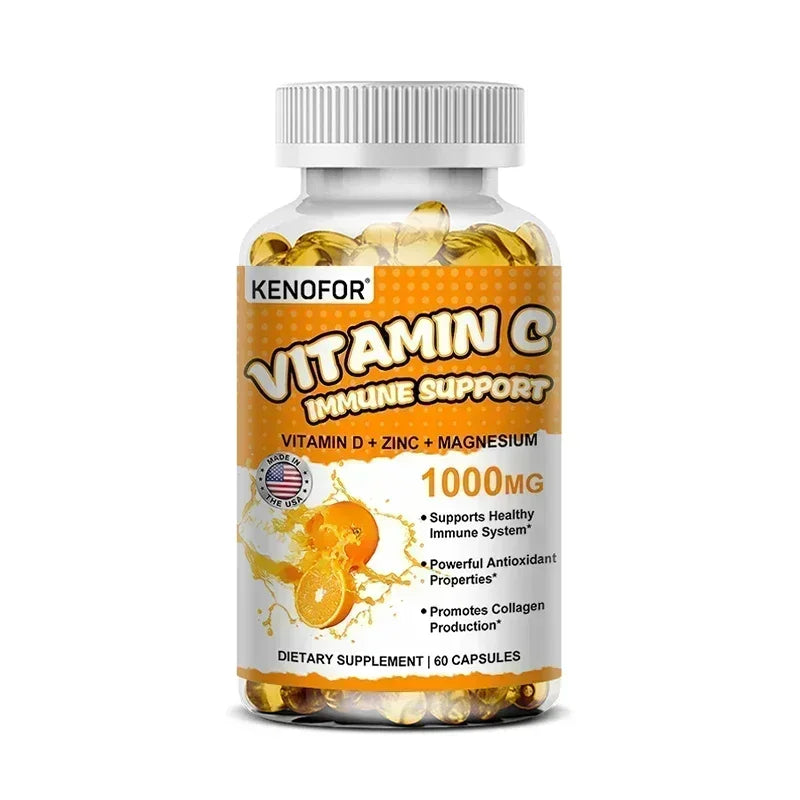 Supplément de Vitamine C pour le soutien immunitaire et la protection antioxydante, végétalien, sans OGM, sans gluten, 30/60/120 gélules
