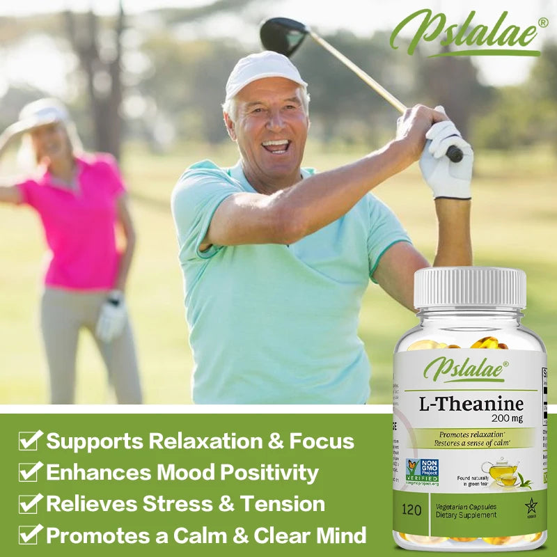 Gélules de L-Théanine 200 mg, 120 Suppléments Végétariens Soulage le Stress Soutient une Humeur Saine et Améliore la Concentration