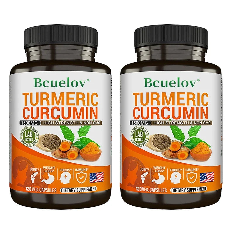 Turmeric curcumin with bioperine capsules for unisex adult daily antioxidant support.