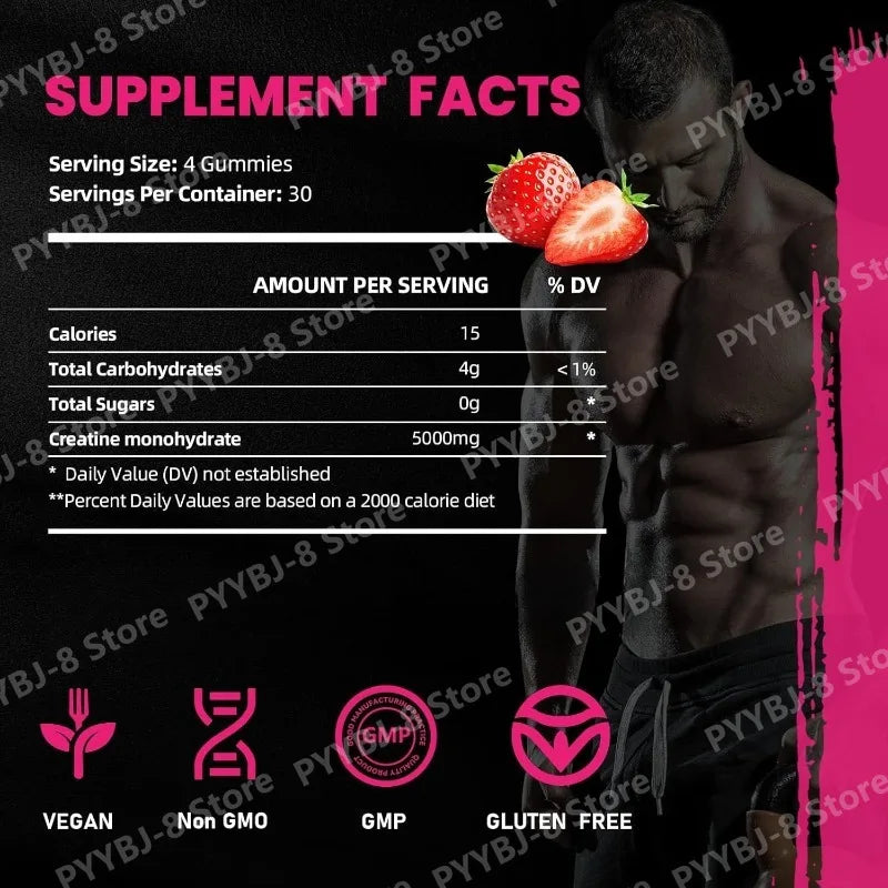 Creatine monohydrate gummies for muscle growth designed for the natural recovery of an active life.