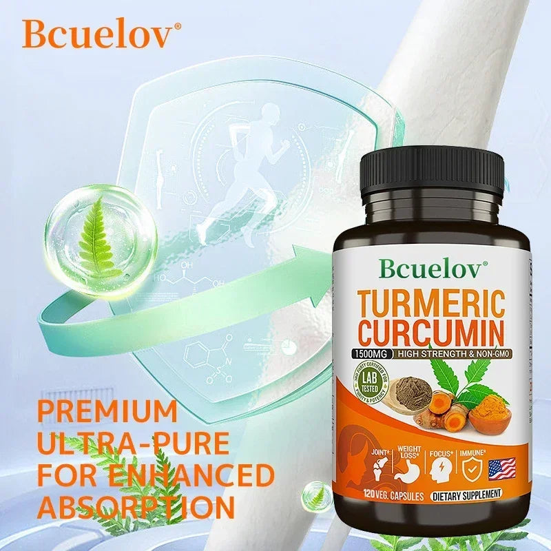 Turmeric curcumin with bioperine capsules with black pepper extract for joint relief.