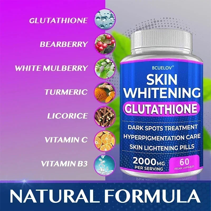 Blanchiment de la peau au glutathion - Supplément de glutathion 2000 mg - Antioxydant anti-âge, complément nutritionnel pour la peau