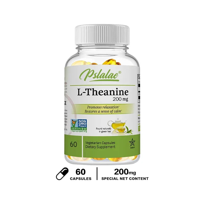Gélules de L-Théanine 200 mg, 120 Suppléments Végétariens Soulage le Stress Soutient une Humeur Saine et Améliore la Concentration