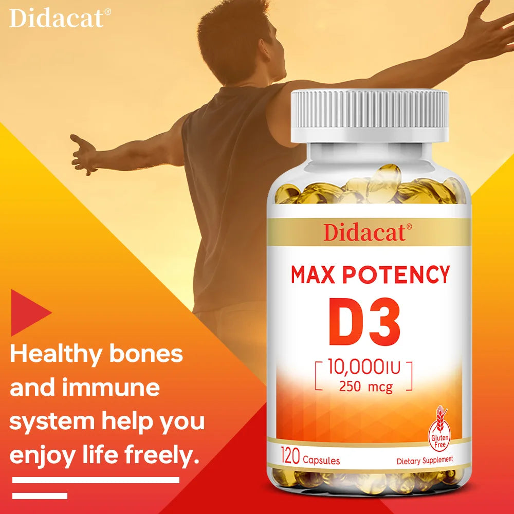 Vitamine D3 10 000 UI (250 µg), Soutient la santé immunitaire, l'absorption du calcium, la fonction musculaire et la solidité des os, Complément alimentaire