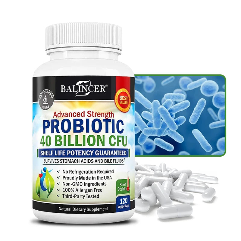 Probiotiques 40 Milliards d'UFC - Soutient la santé intestinale, favorise la digestion et l'absorption, reconstitue l'énergie, pour hommes et femmes