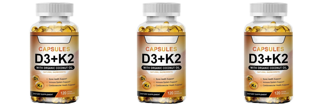 Vitamin D3 K2 with coconut oil capsules for calcium direction and arterial health.