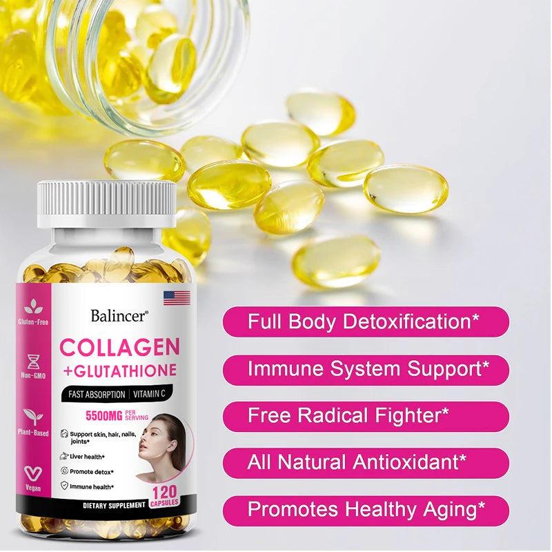 Complément de glutathion et de collagène, capsules blanchissantes antioxydantes, santé de la peau, nutrition profonde de la peau