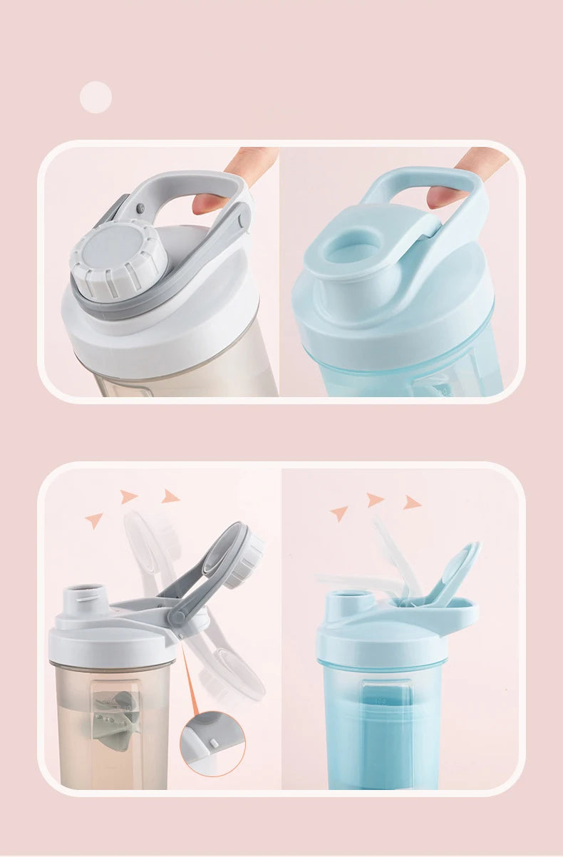 Bouteille d'eau de sport Shake Cup, tasse à boire créative en plastique, tasse de mélange à haute capacité pour poudre de protéines, lactosérum, milkshake