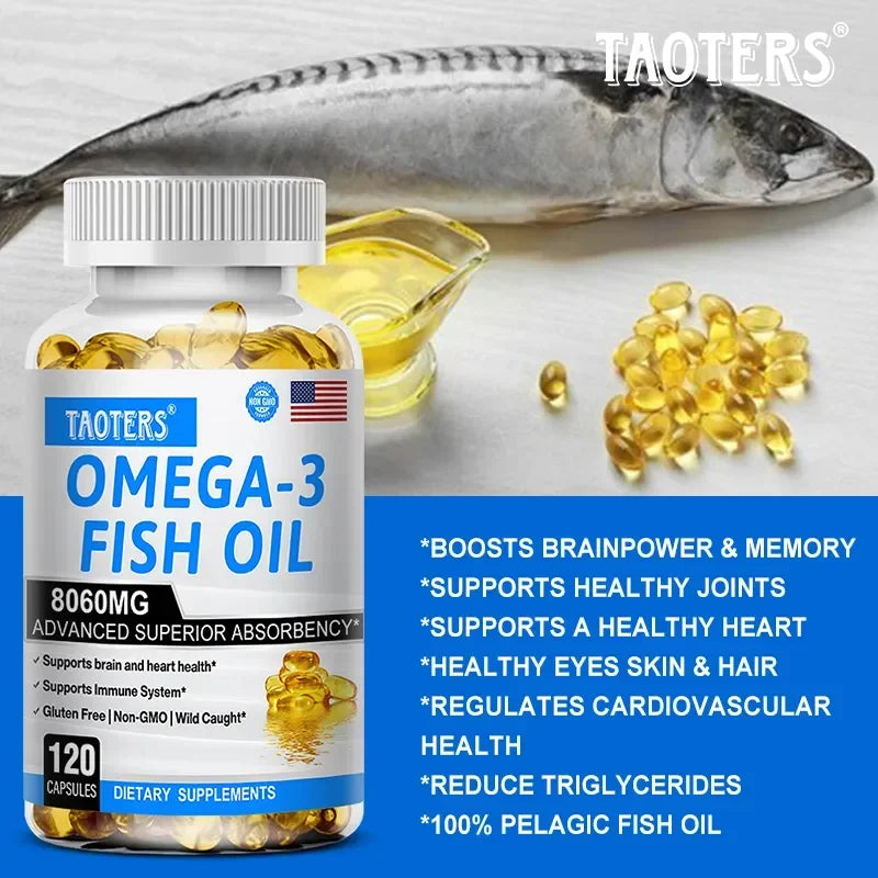 Huile de poisson Oméga 3 - Aide à améliorer la vue, les articulations, antioxydant, améliore la santé de la peau, la fonction cérébrale et soutient l'immunité