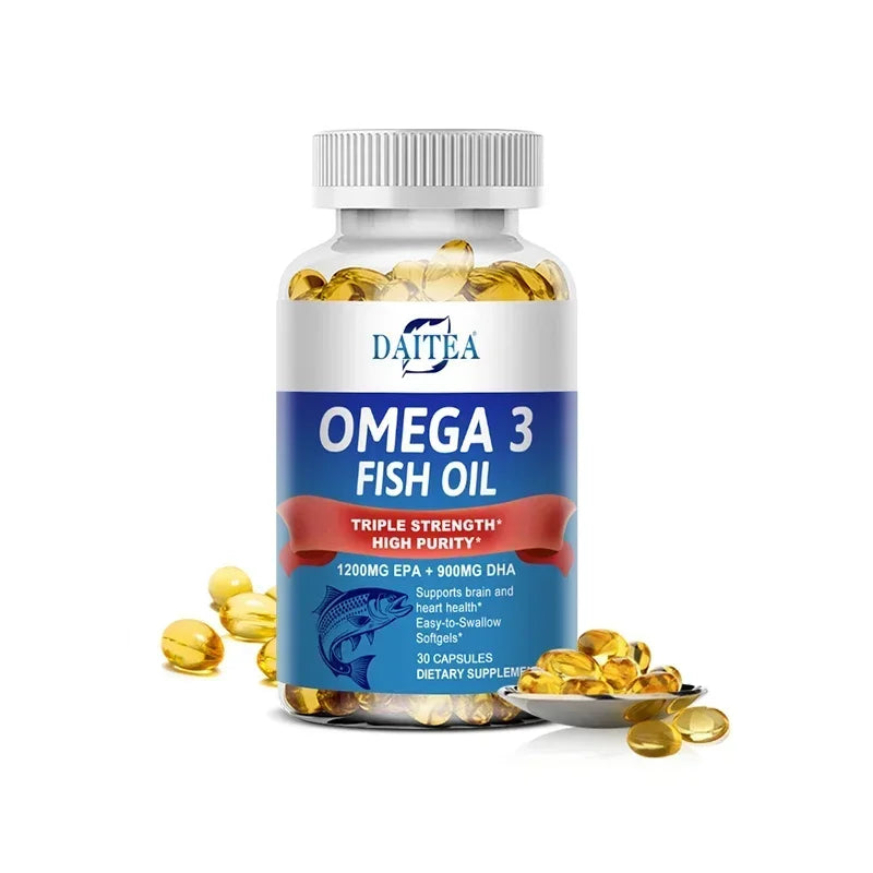 Huile de poisson Oméga 3 Triple Concentration Daitea - Complément d'huile de poisson avec acides gras EPA et DHA Premium Sauvage, 30/60/120 Capsules