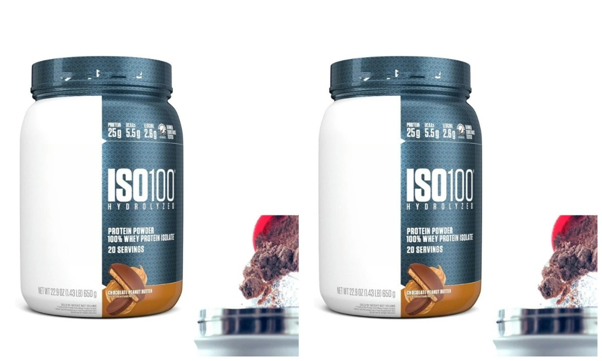 Gluten free whey isolate powder cookies and cream flavor in 250g packaging.