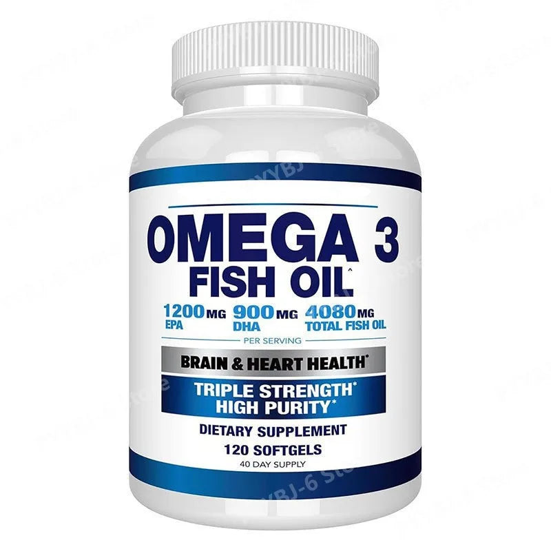 Extra potent omega 3 fish oil bottle with supplement facts for purity.