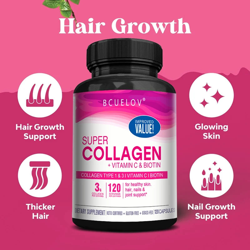 Biotin collagen vitamin c capsules designed for the natural recovery of an active life.