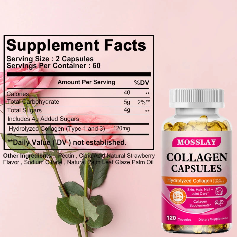 Gélules de collagène avec complexe d'acide hyaluronique et de vitamine C, supplément blanchissant pour la peau