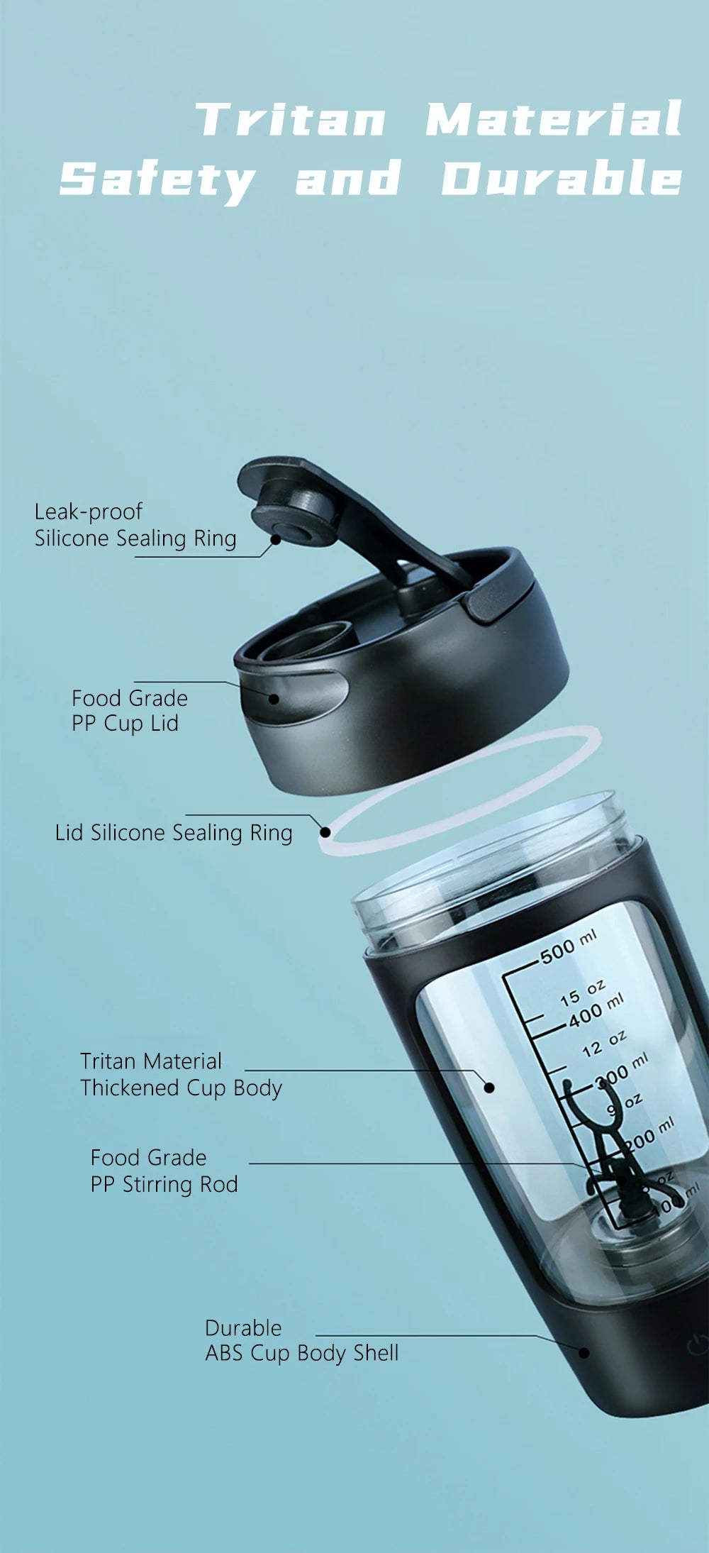 650 ml USB Électrique Portable Bouteille Shaker de Whey Protéine Tasse Mélangeuse Entièrement Automatique Rechargeable Gym Sans BPA Mélangeur à Cocktail