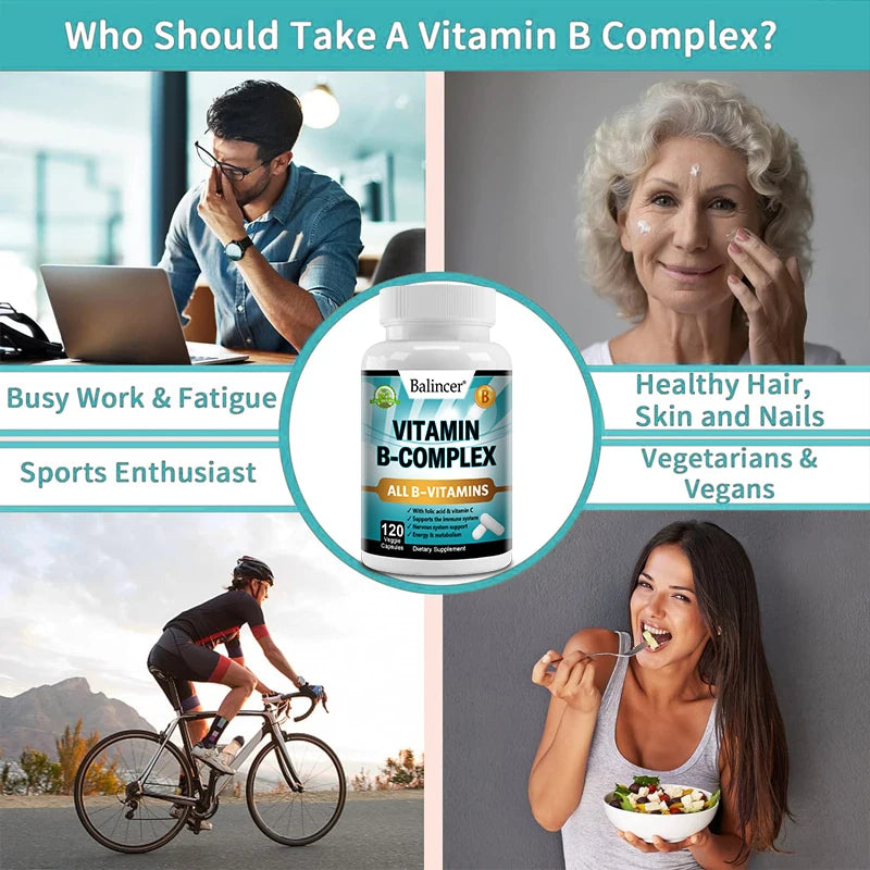 Complément en complexe de vitamine B, contenant de l'acide folique et de la vitamine C, soutient l'énergie, la santé immunitaire, supplément antioxydant
