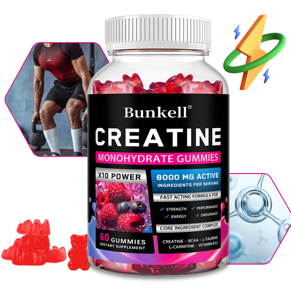 Gummies de créatine monohydrate - 8000 mg, avant/après l'entraînement, fitness, force, développement musculaire, compléments énergétiques