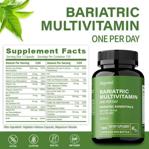 Bariatric multivitamin one per day Bariatric Essentials for post-surgery care.