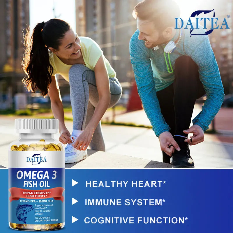 Huile de poisson Oméga 3 Triple Concentration Daitea - Complément d'huile de poisson avec acides gras EPA et DHA Premium Sauvage, 30/60/120 Capsules
