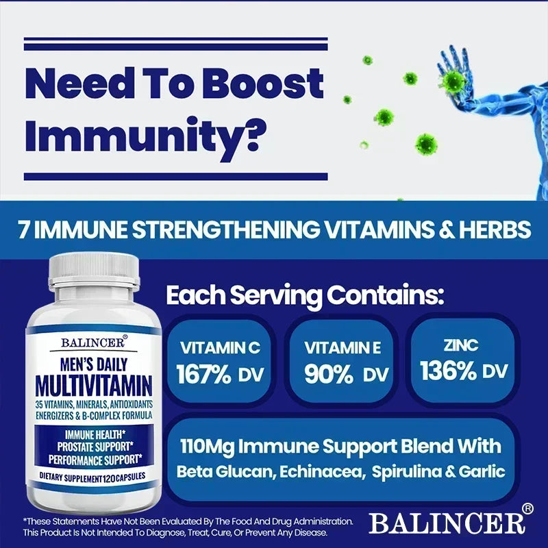 Multivitamine pour hommes - Contient des vitamines B12, B6, du zinc et du sélénium pour soutenir la coordination, la santé cardiaque, l'immunité et la prostate