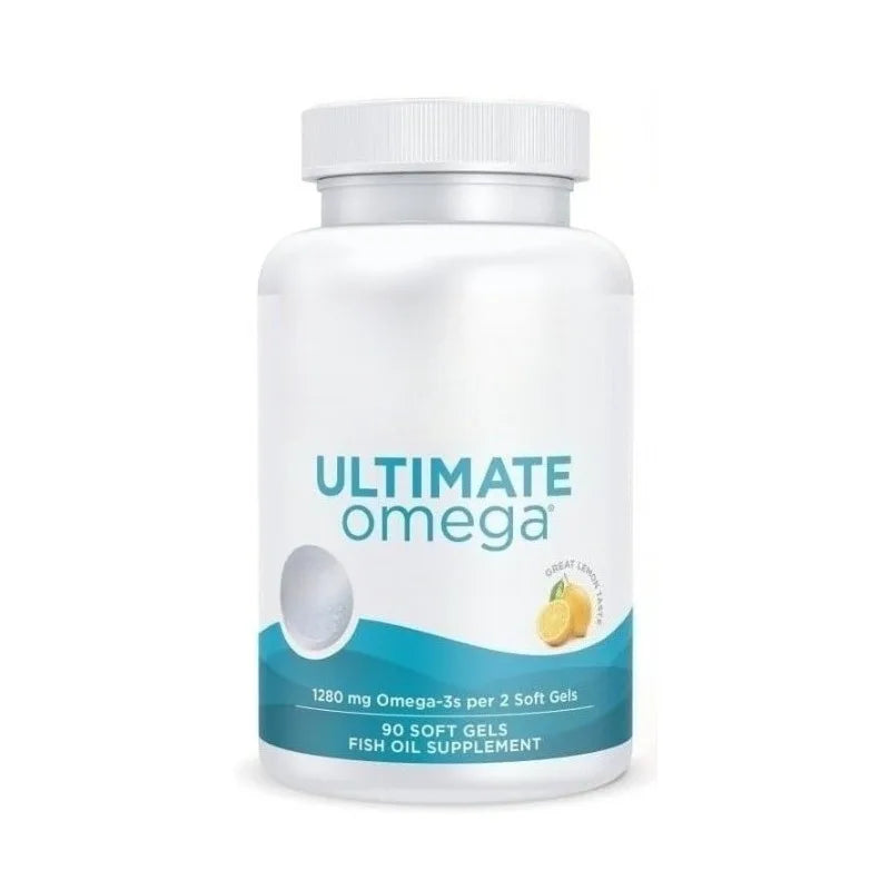 Ultimate Omega fish oil soft gels supplement facts for daily nutritional support.