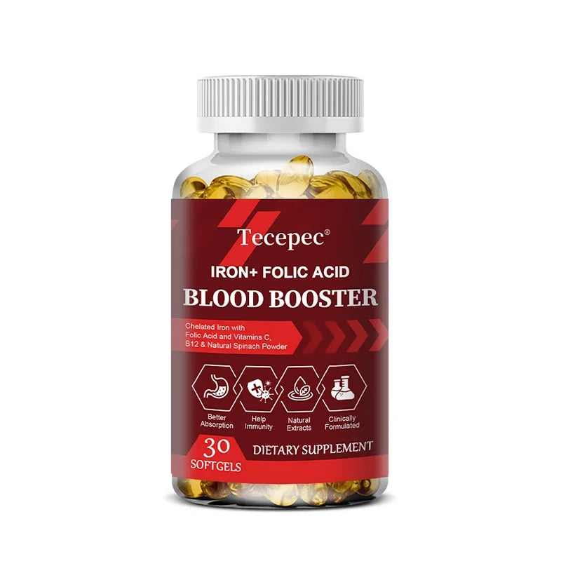 Supplément de fer et d'acide folique, avec vitamine C, B12 et zinc, fortifiant sanguin, soutien de la circulation et du système immunitaire