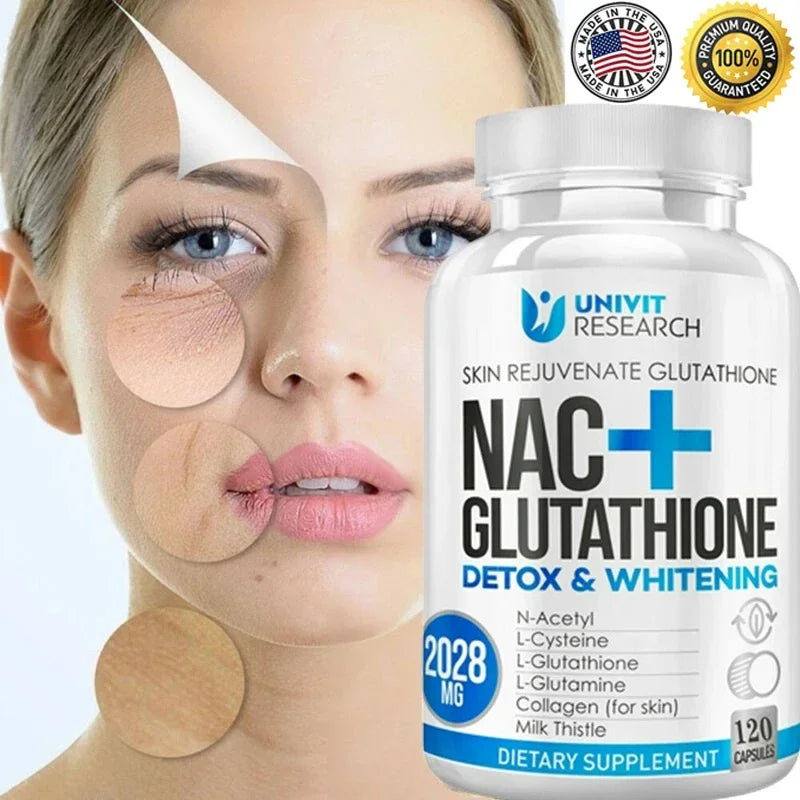 Complément de NAC + Glutathion pour la Santé de la Peau - Antioxydant, Détox, Immunité Sans OGM, 120 Gélules