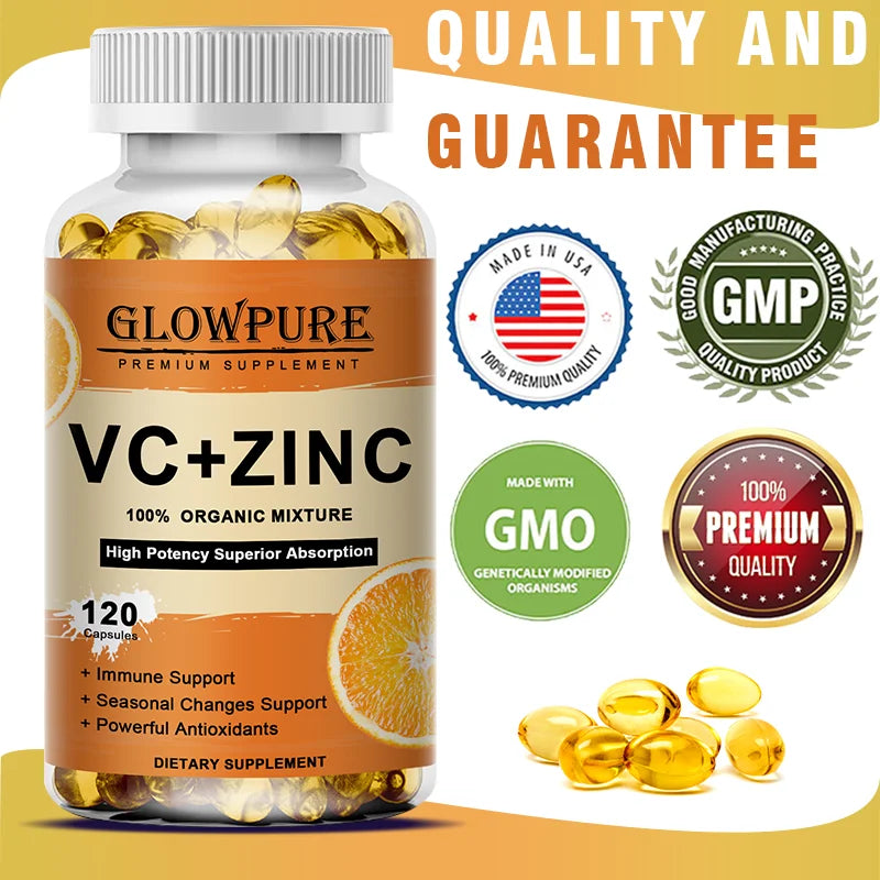 Vitamine C et Zinc pour le soutien immunitaire et antioxydant - Favorise le métabolisme, le blanchiment de la peau et l'anti-âge
