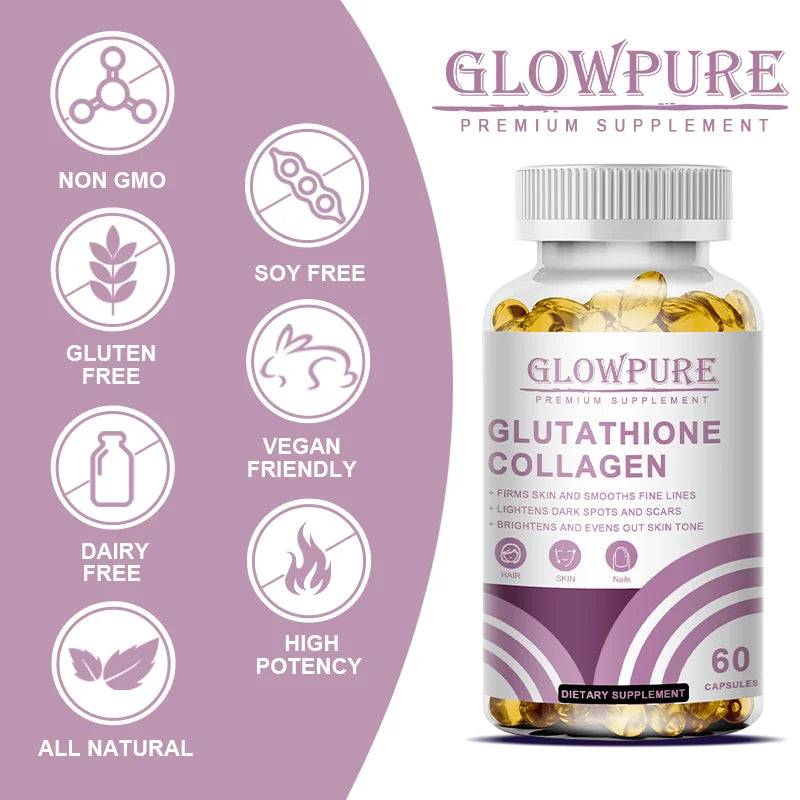 Capsules éclaircissantes et anti-âge pour la peau - Supplément de glutathion et de collagène avec antioxydant pour les peaux ternes