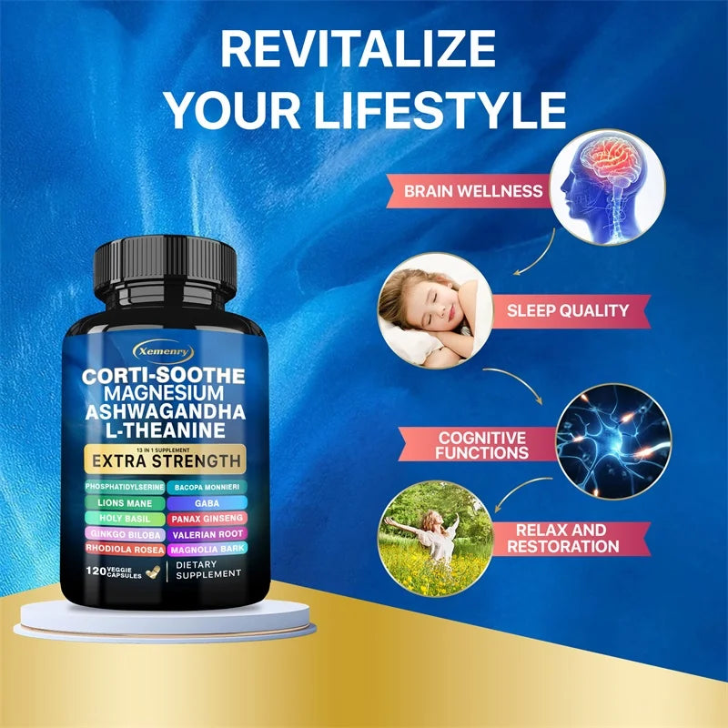Corti-Soothe Complément de Cortisol avec Magnésium, Ashwagandha, L-Théanine - Gérer le Stress, Maintenir le Calme & Soutenir la Santé des Glandes Surrénales