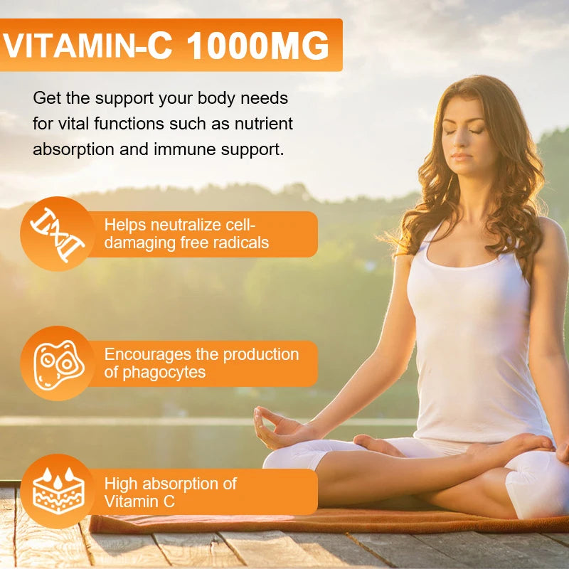 Supplément de Vitamine C pour le soutien immunitaire et la protection antioxydante, végétalien, sans OGM, sans gluten, 30/60/120 gélules