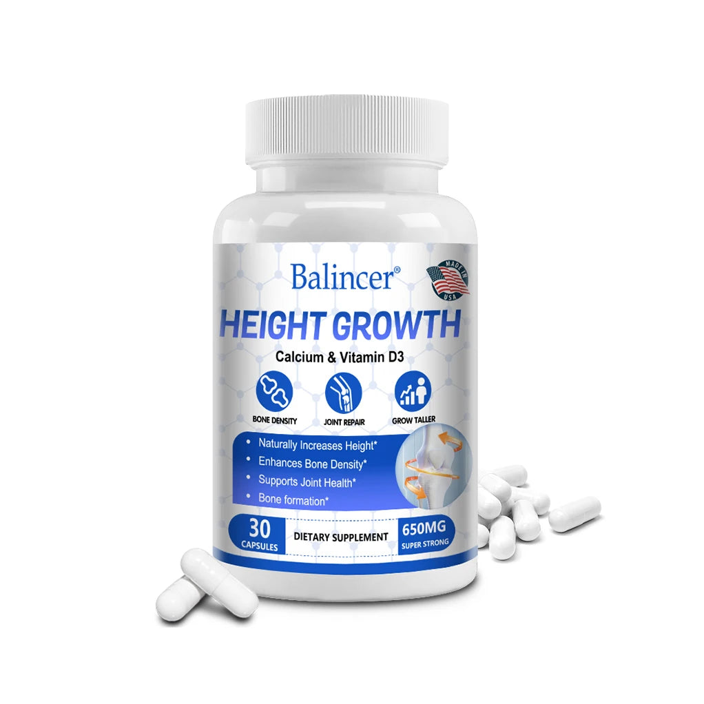 Natural height growth capsules showing bone enhancement and mineral growth.