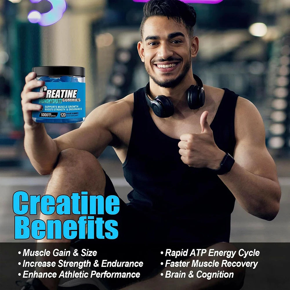 Gummies de créatine monohydrate pour hommes et femmes, soutien de la concentration, des muscles, de la force, de la récupération, de la santé cognitive et de la mémoire - Végan