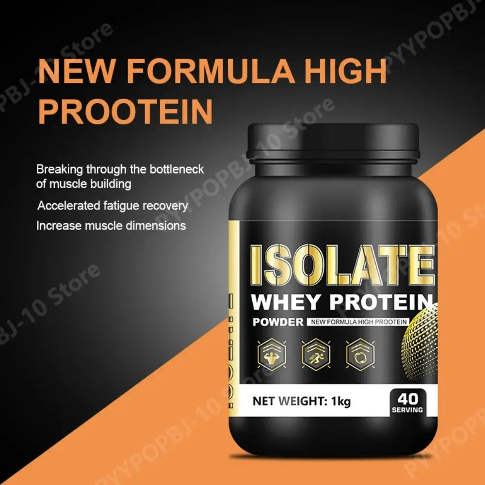Pure whey isolate supplement showing 90 percent protein purity and zero sugar.