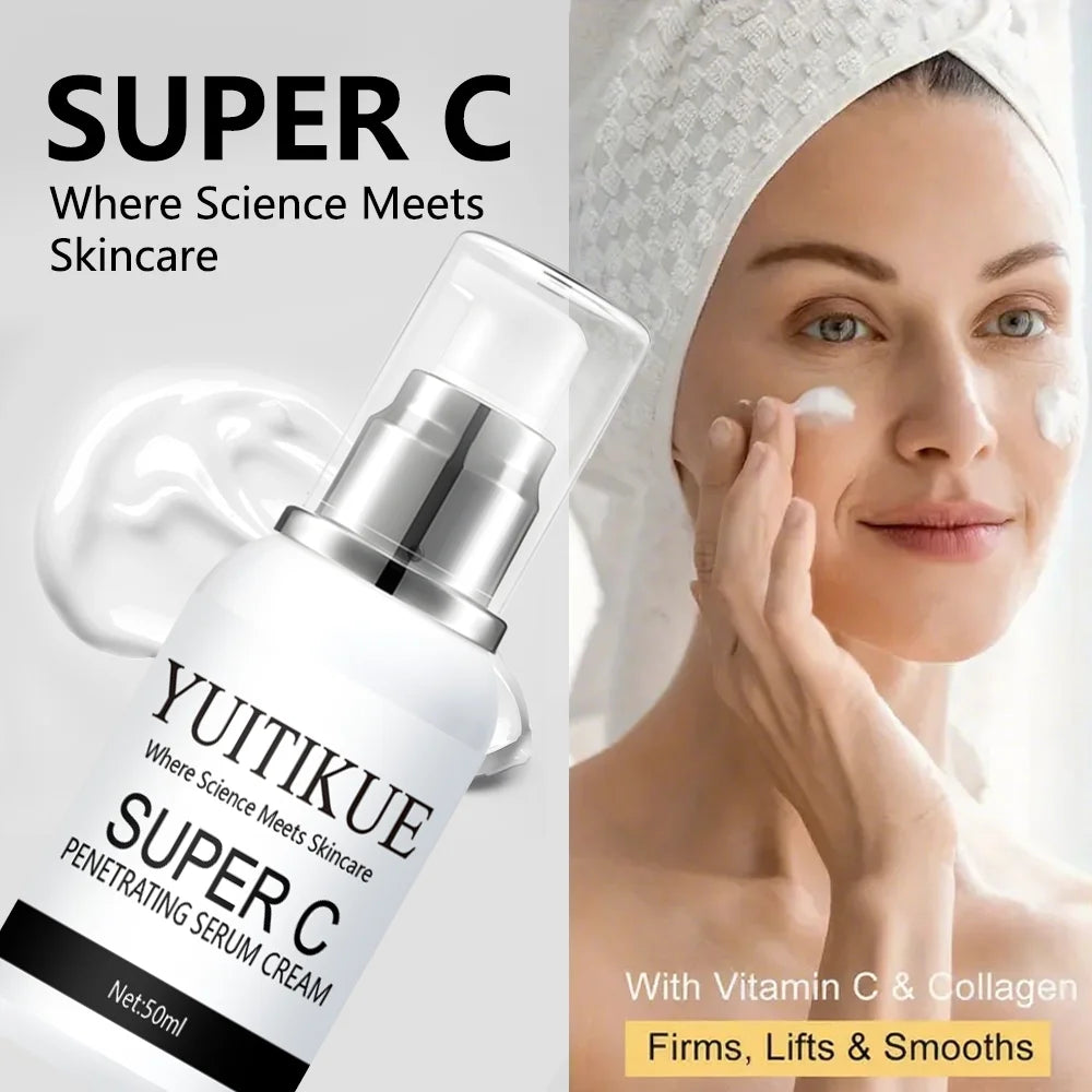 YUITIKUE Crème Sérum Vitamine C Collagène - Pour une peau plus ferme, liftée et plus lisse, formule pénétrante, 50ml