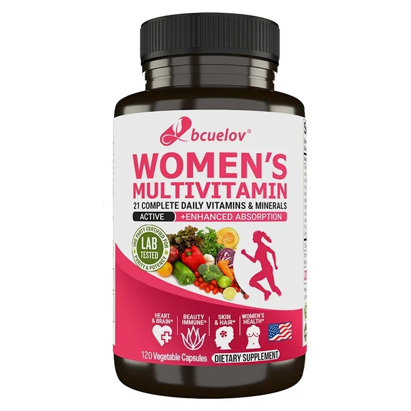 Women’s multivitamin with biotin bottle showing 120 premium servings.