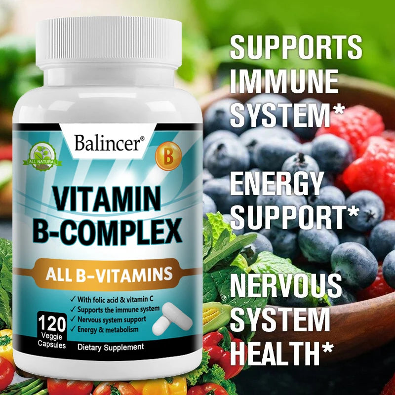 Complément en complexe de vitamine B, contenant de l'acide folique et de la vitamine C, soutient l'énergie, la santé immunitaire, supplément antioxydant