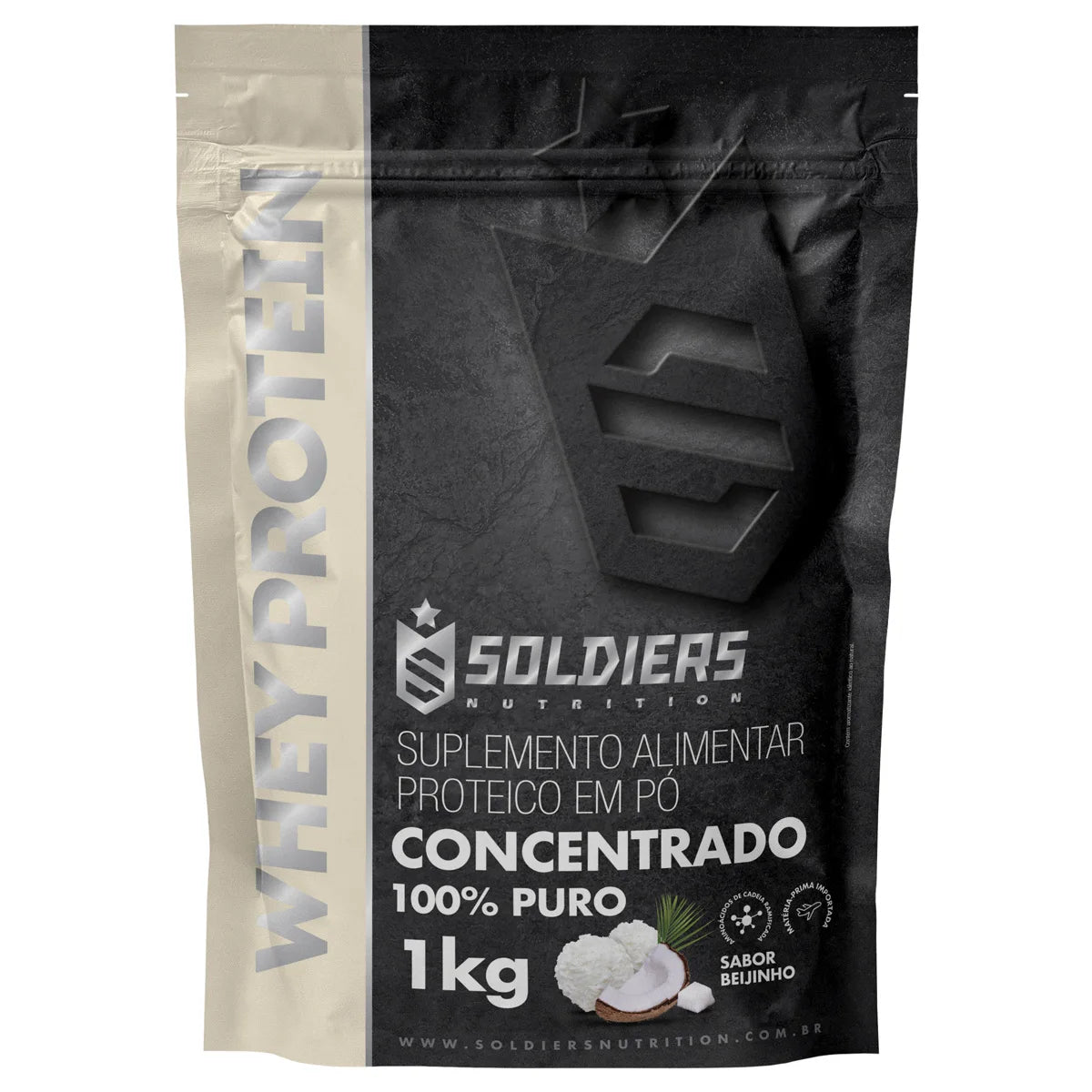 Imported whey protein concentrate bag showing the Soldiers Nutrition quality seal.
