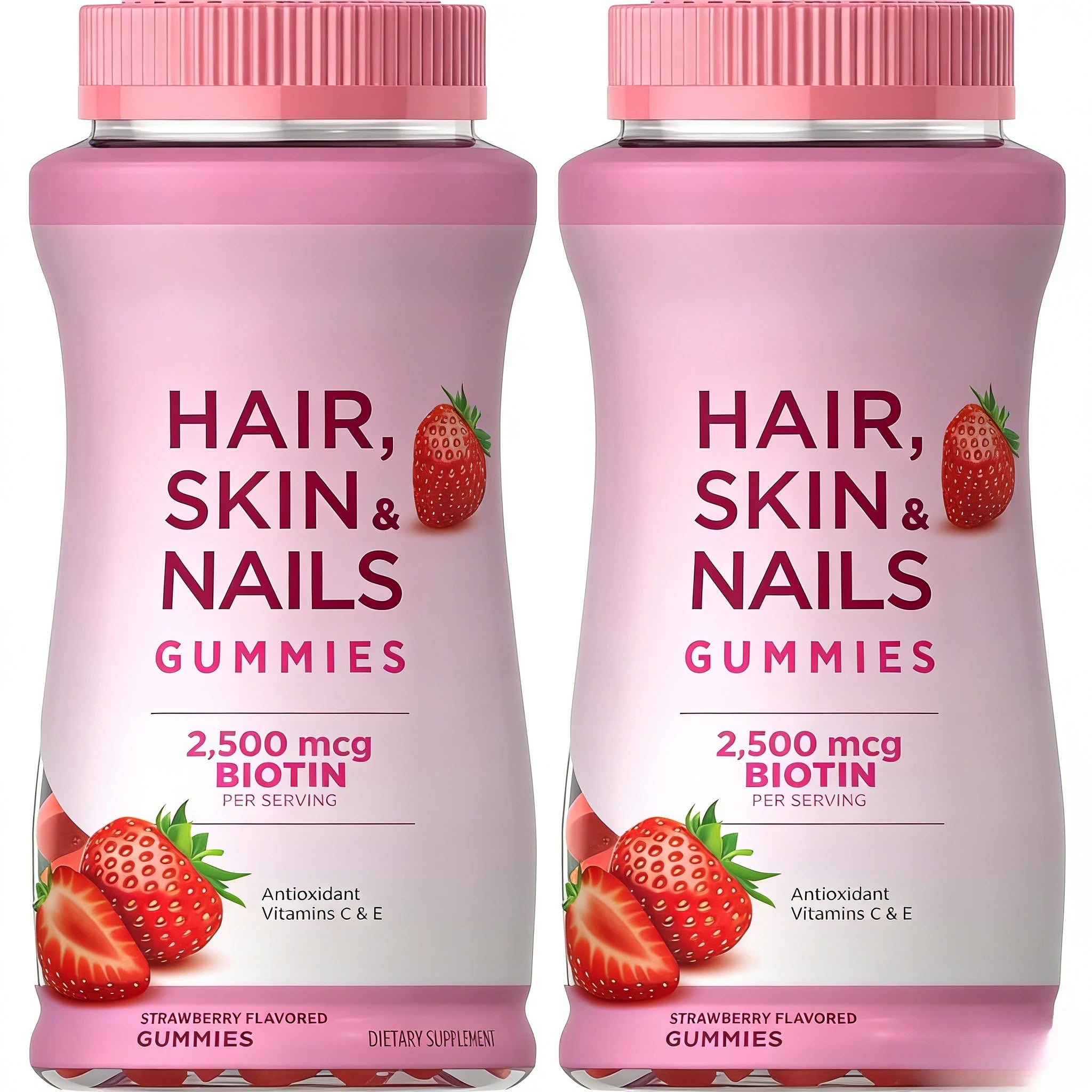 Vitamin Gummies Hair, Skin & Nails Vitamin Gummies with Biotin, 2500 Mcg, Strawberry, 60 Count Health Food
