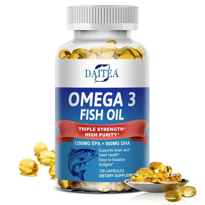 Huile de poisson Oméga 3 Triple Concentration Daitea - Complément d'huile de poisson avec acides gras EPA et DHA Premium Sauvage, 30/60/120 Capsules