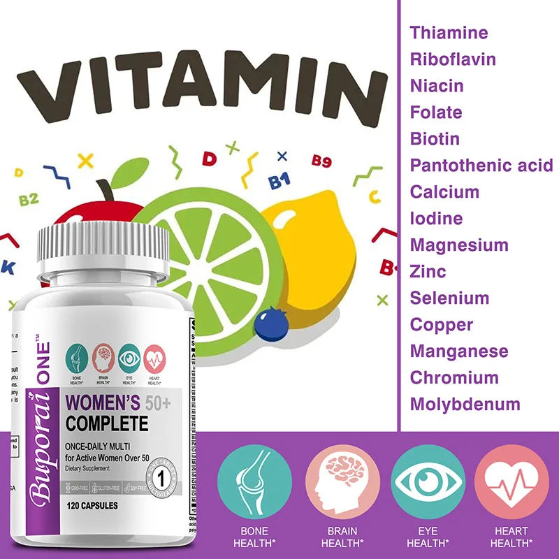 Multivitamine complète pour femmes de 50 ans et plus - Soutient la santé du cerveau, du cœur, du système digestif et immunitaire et stimule le métabolisme