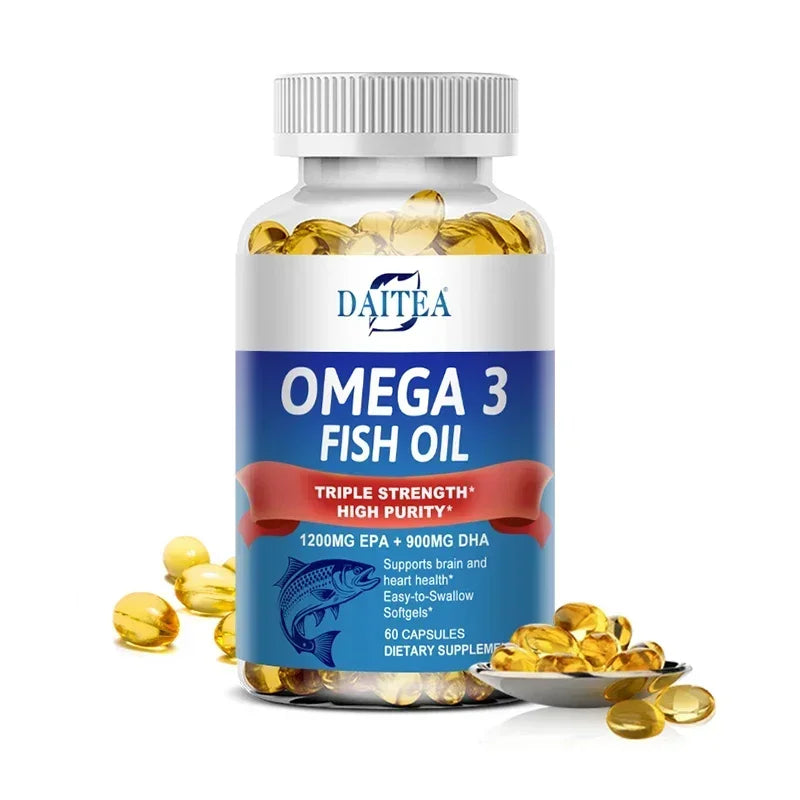Huile de poisson Oméga 3 Triple Concentration Daitea - Complément d'huile de poisson avec acides gras EPA et DHA Premium Sauvage, 30/60/120 Capsules